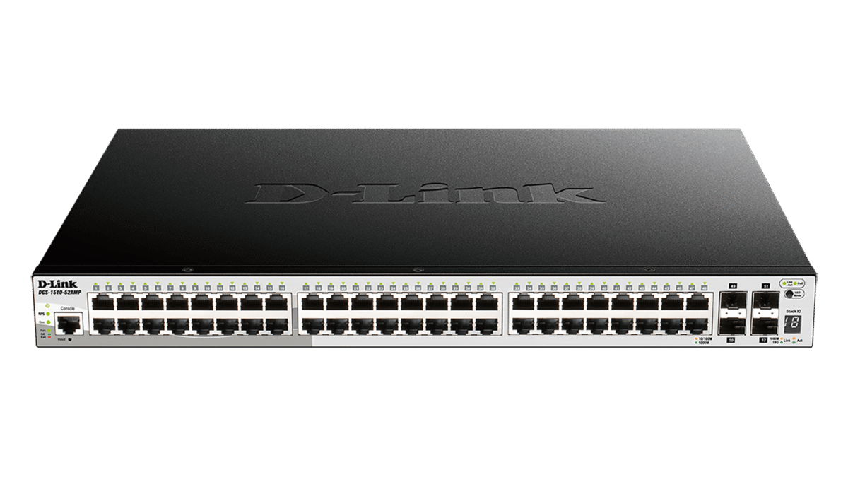 D-Link DGS-1510-52X | 52-Port Stackable Gigabit Managed Switch, 48 Gigabit Ports, 4 10GbE SFP+ Ports, 6kV Surge Protection, MTCTE Certified – A premium networking component by D-Link, ideal for structured cabling, reliable connections, and enterprise-grade solutions.