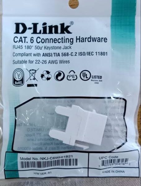 D-Link RJ45 Cat 6 I/O | Keystone Module Punch Down White Connector NKJ-C6WHI1B21 – D-Link Networking Product in India