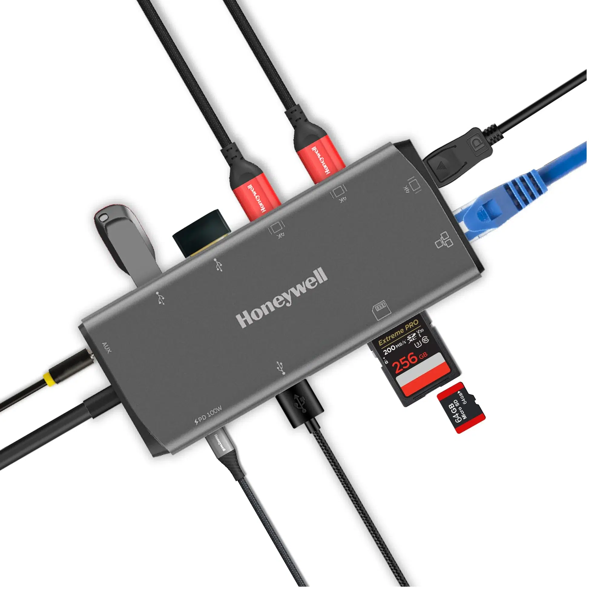 Honeywell Type C Multiport Dock with dual 4K HDMI, DisplayPort, RJ45 Ethernet and USB ports