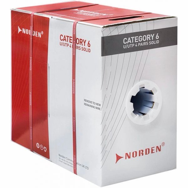 img_4062-2 This 305-meter Norden Cat 6 U/UTP cable features 23 AWG solid copper conductors for superior data transmission in indoor environments. Its CM-rated jacket and precision twisting minimize crosstalk, making it ideal for Gigabit Ethernet backbones.